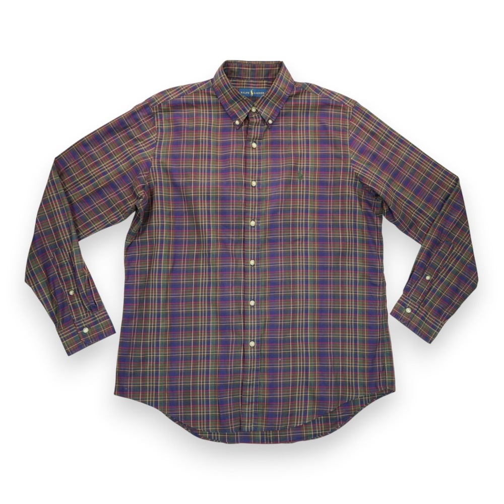 Ralph‎ Lauren Shirt Mens Large Plaid Button Up Long Sleeve Pony Embroidered